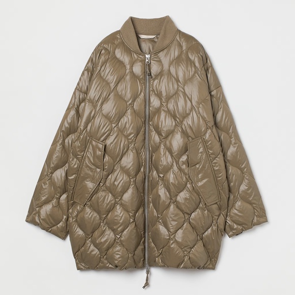 H&M Premium Quilted Down Jacket in Green Size Small S - Picture 1 of 7